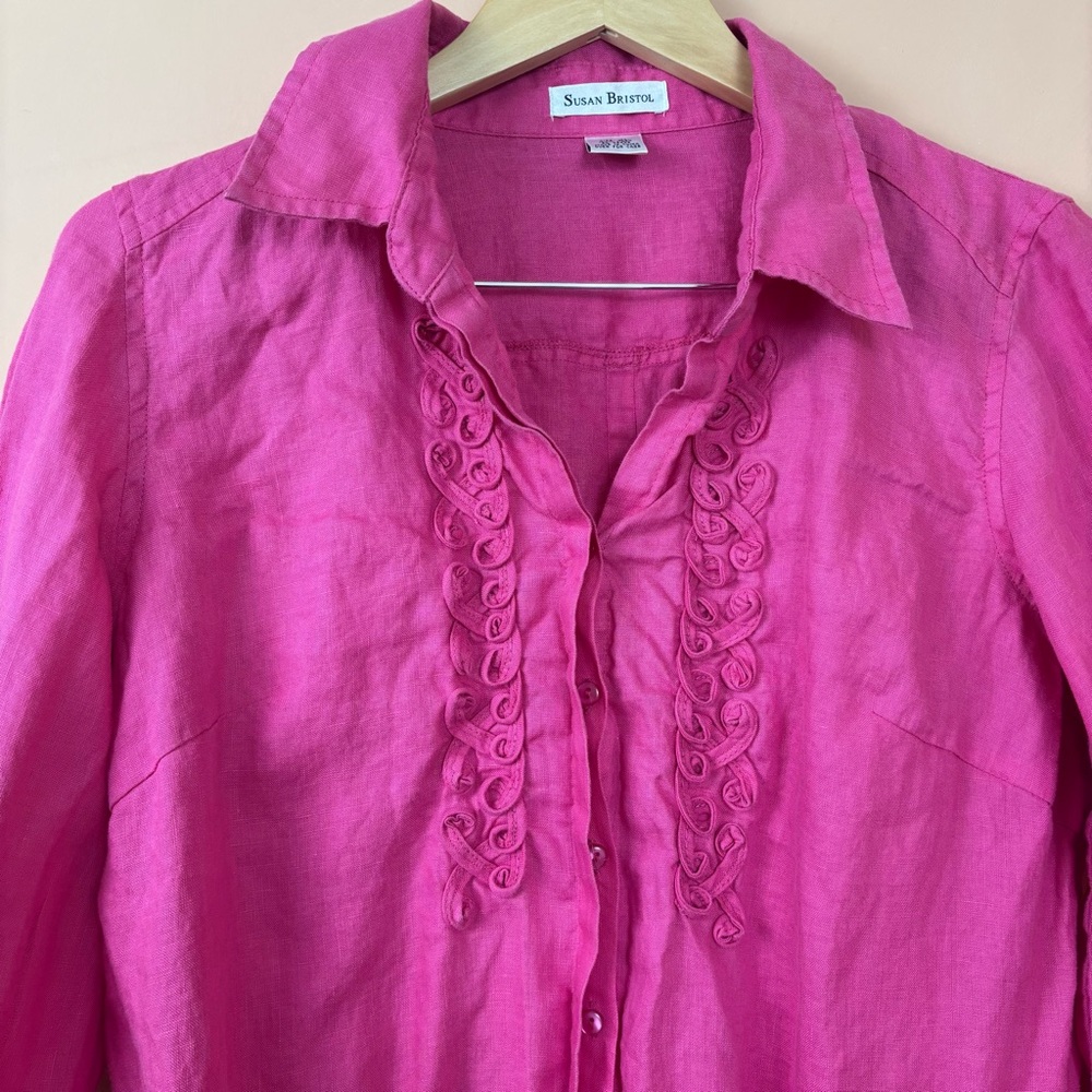 Susan Bristol Women’s Pink 100% Linen Blouse XL Beach Lagenlook - Picture 2 of 13